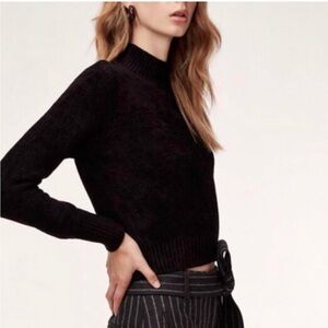 Aritzia Wilfred Corteta Chenille Mock Neck Sweater in Black Sz XXS